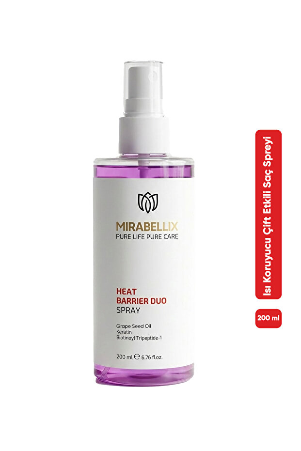 Mirabellix Çift Fazlı Isı Koruyucu & Onarıcı Saç Spreyi – Keratin, Üzüm Çekirdeği Yağı ve E Vitamini Destekli 2