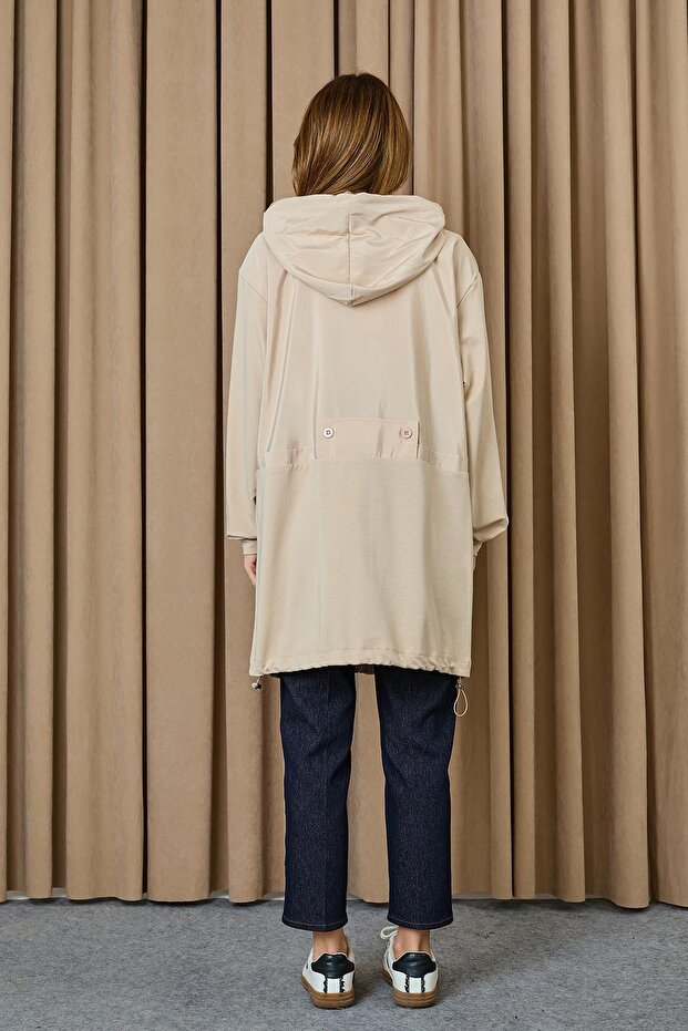 Kadın Kapüşonlu Basic Tunik - 10733TUN - DARK BEIGE - 5