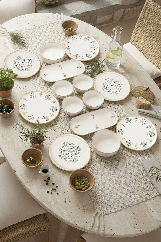 14-Piece 6-Person D-Harma Stackable Breakfast Set Luxury Breakfast Presentation Plate Set
