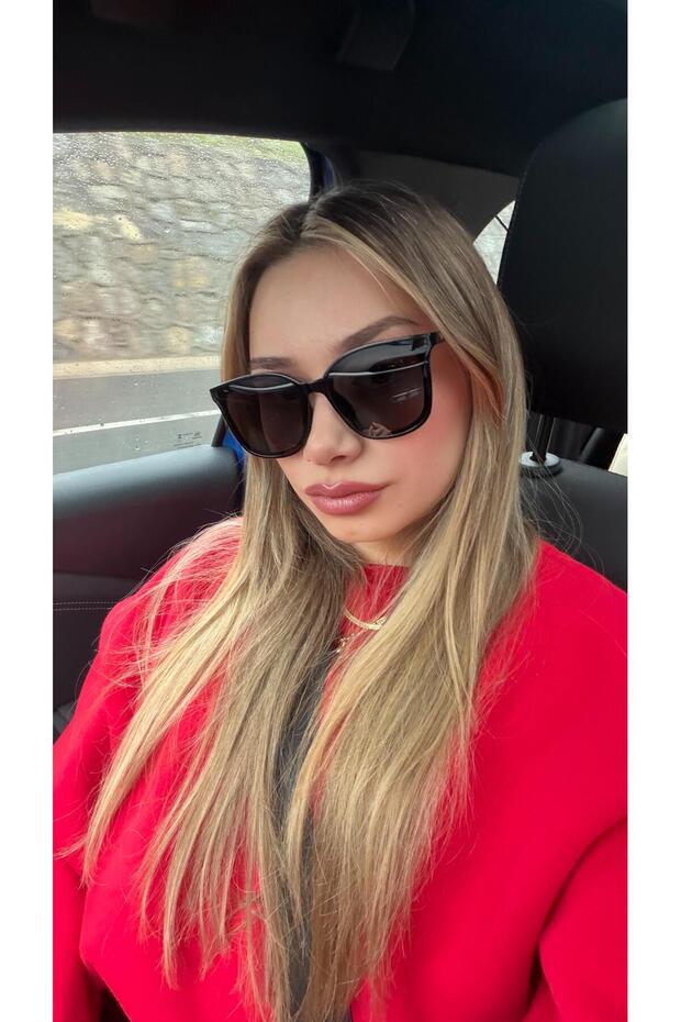 Women's Sunglasses Selin Geometric Black Frame Black Glass