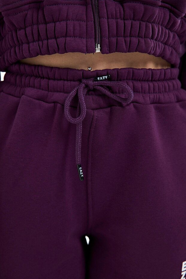 Eazy Kadın Basic Mürdüm Lastikli Premium Kışlık Eşofman Takımı - 8