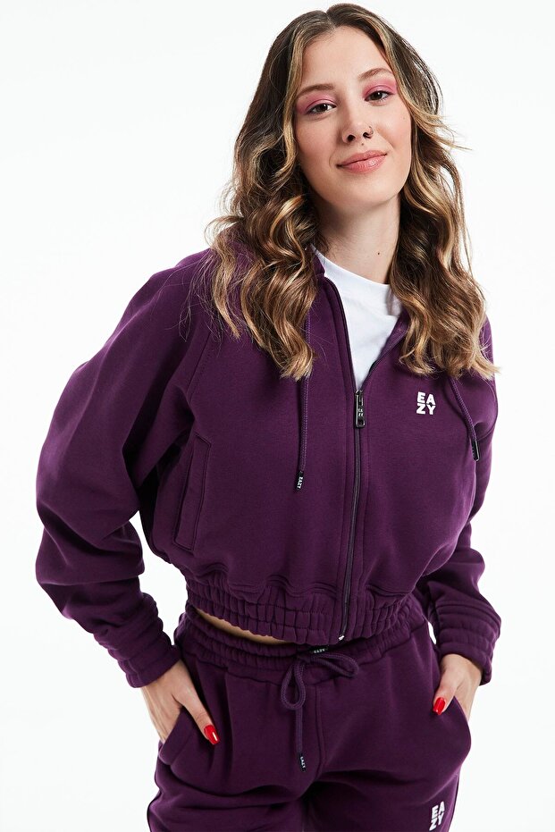 Eazy Kadın Basic Mürdüm Lastikli Premium Kışlık Eşofman Takımı - 2