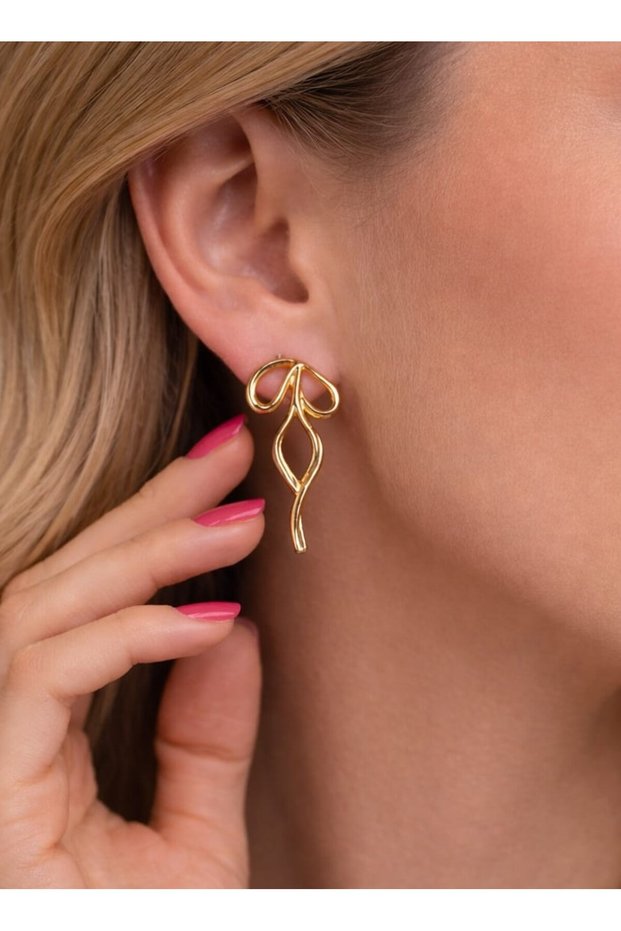 Women's Gold Color Bow Earrings 5 cm Luxury Trend