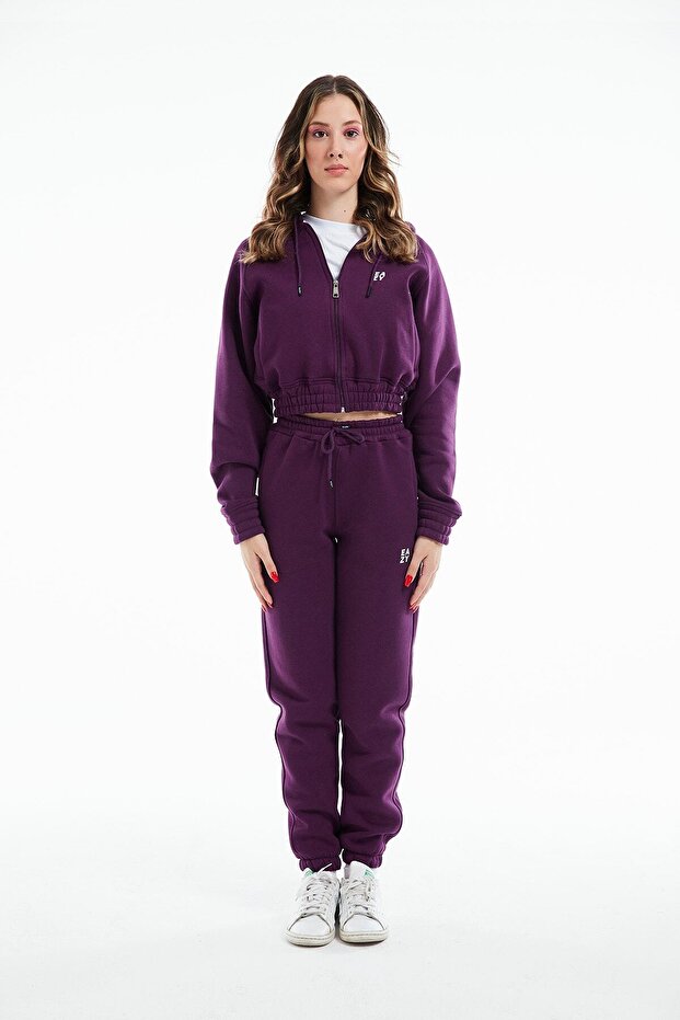 Eazy Kadın Basic Mürdüm Lastikli Premium Kışlık Eşofman Takımı - 1