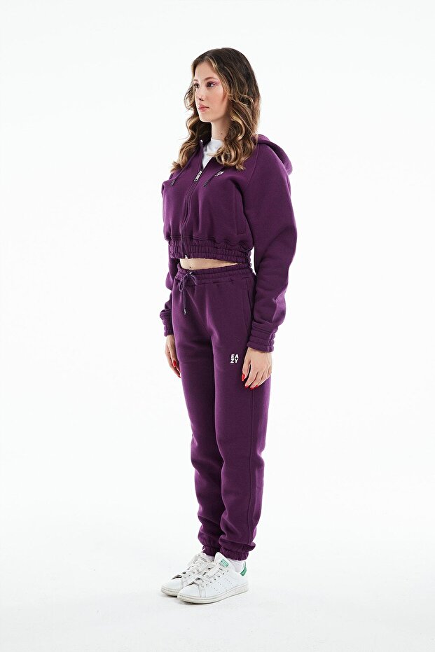 Eazy Kadın Basic Mürdüm Lastikli Premium Kışlık Eşofman Takımı - 3