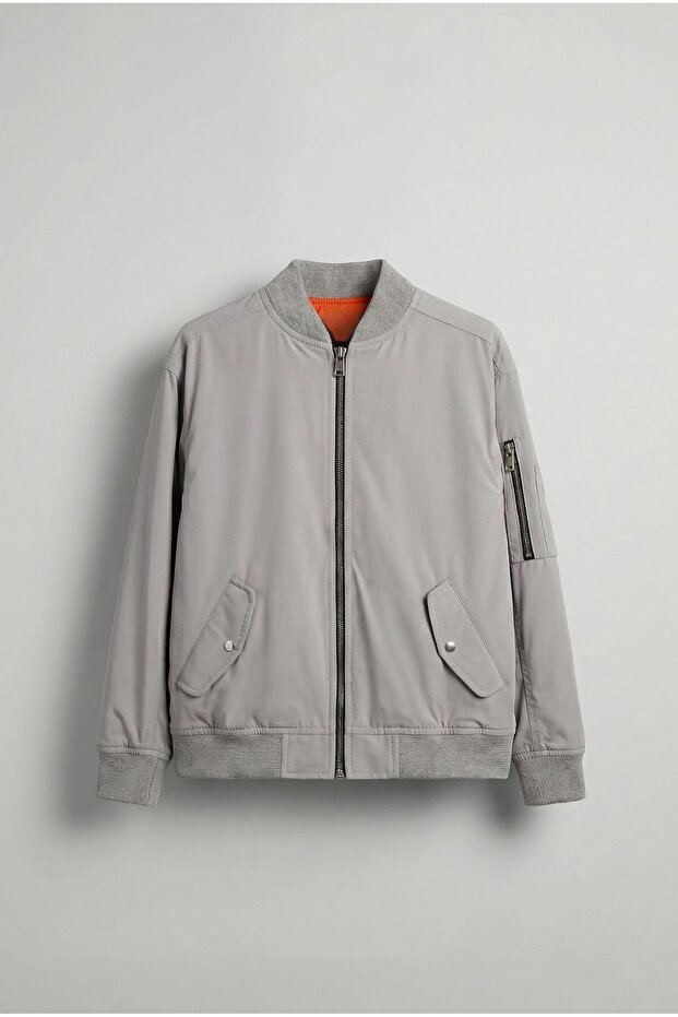 Erkek Basic Bomber Ceket Gri - 1