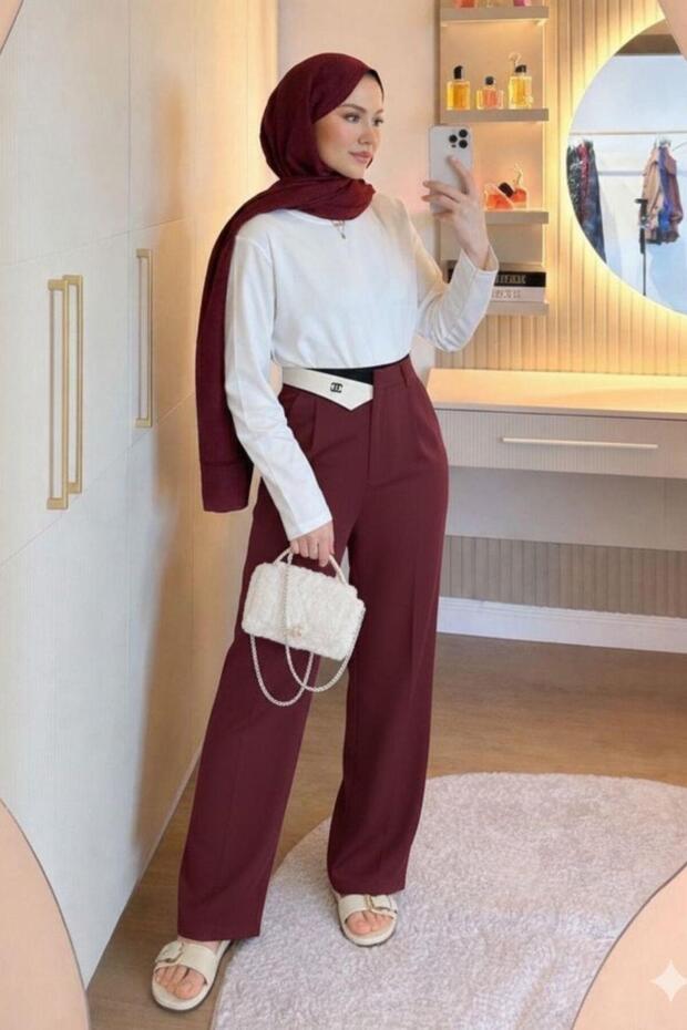Zar Palazzo Burgundy Trousers