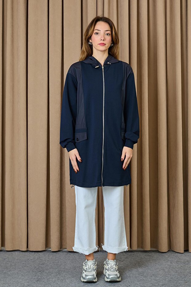 Kadın Kapüşonlu Basic Tunik - 10733TUN - NAVY - 3