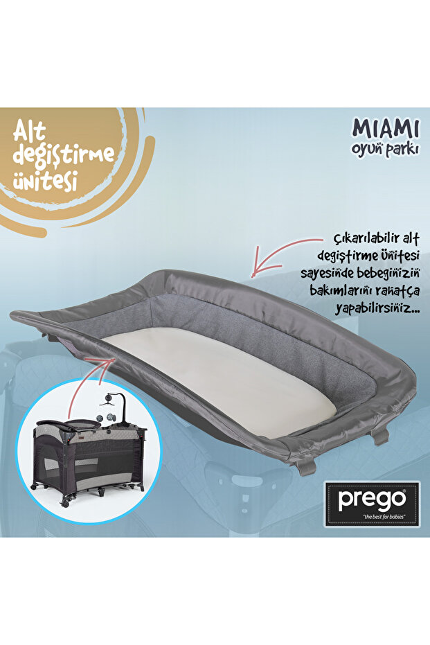 8023 Miami 70x110 Anne Yanı Beşik Oyun Parkı Yatak Gri - 5
