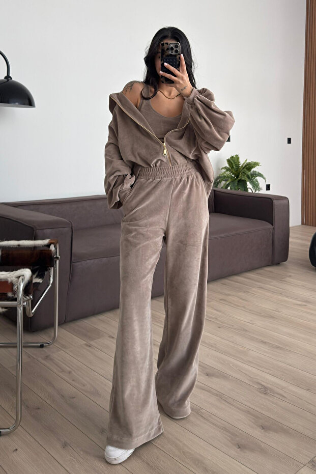 Taupe 100% Cotton Velvet 3-Piece Set - 0097