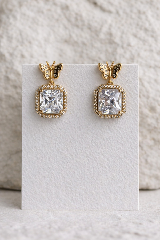 Steel Crystal Jewelled Butterfly Jenny Glittering Earrings - Does not blacken-