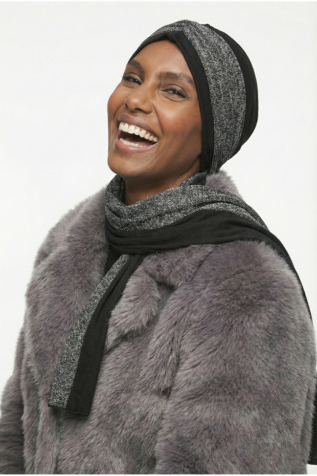 Nova Bandana Black-Silver Ready-To-Wear Turban Hijab Bonnet Suitable for Medical Use