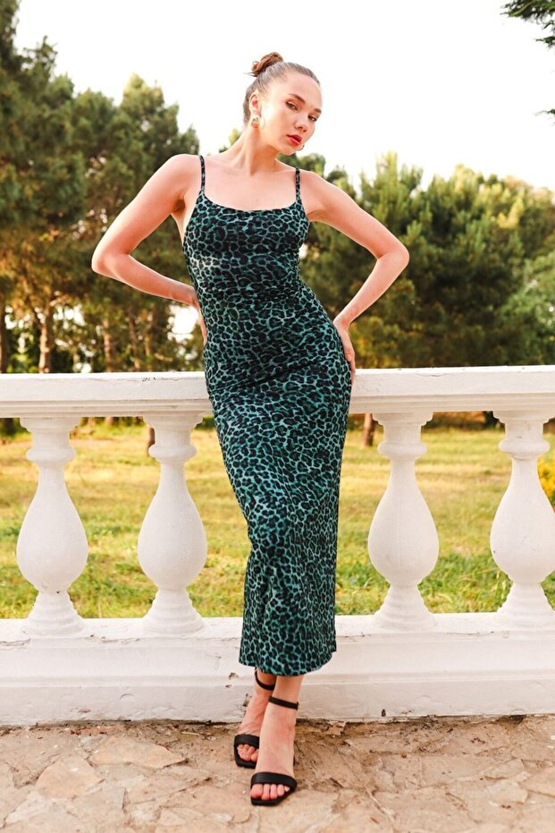 Genova Soft Touch Recovery Green Leopard Print Strap Dress