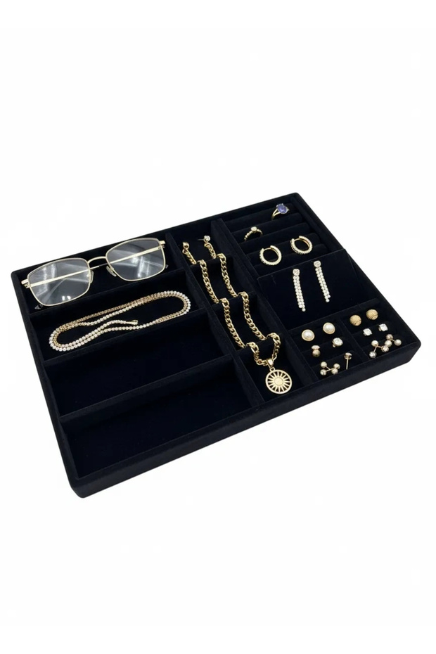 Domestic Production Helsinki Model Suede Coated Black Color Multi Mix Drawer Inside Jewelry Organizer