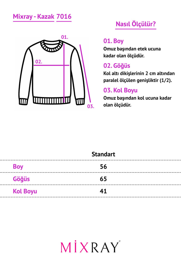 7016 Kadın Çizgili Oversize Basic Triko Kazak Pembe - 2