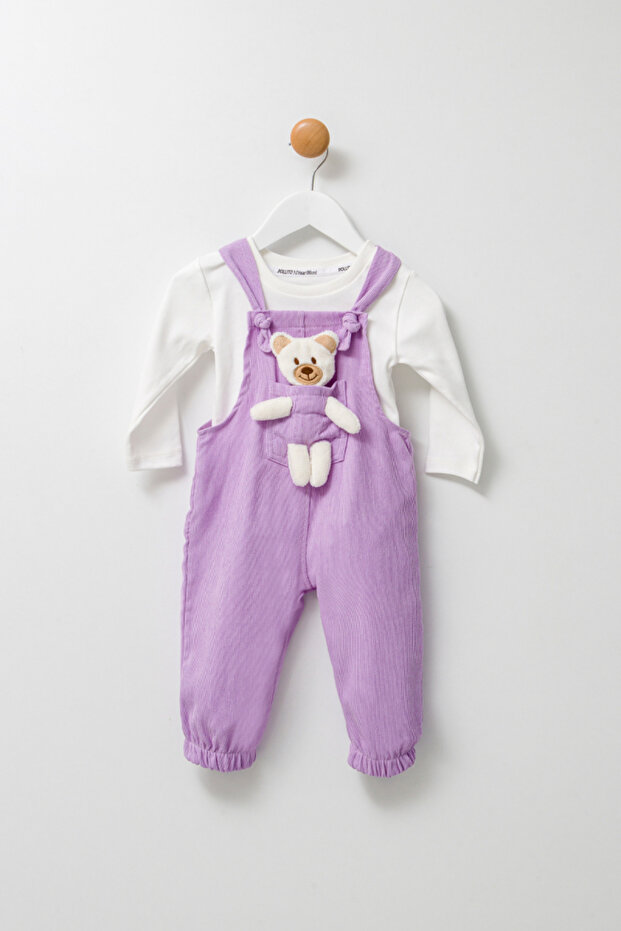 Unisex Boy Size Corded Fabric Salopet with Teddy Toy, Pack of 2