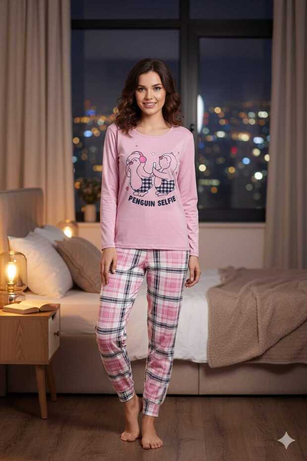 Plaid Pattern Cotton Pajama Set - 2