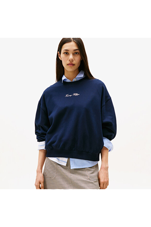 Classic Script Terry Kadın Lacivert Sweatshirt - 1