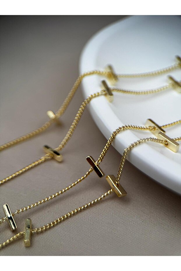 Multi-Layered Rectangular Detailed Adjustable Gold Chain Necklace - 2