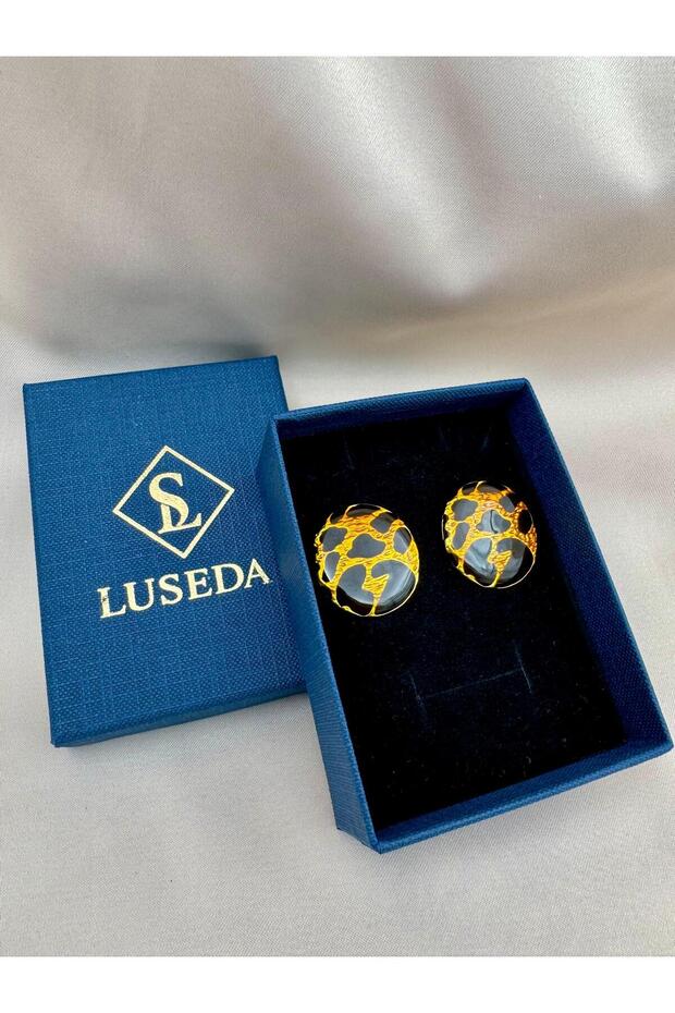 أقراط دائرية بنمط الفهد باللون الأسود الذهبي - 8