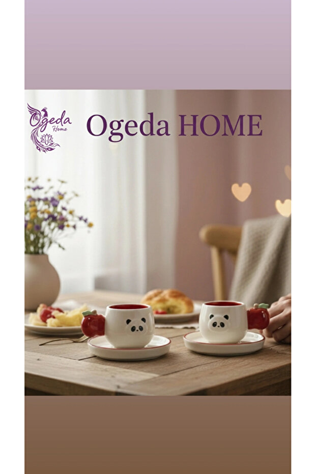 Panda Figured 2-Piece Cup Set – Ceramic Coffee Cup with Apple Handle – Cup Set – Gift Cup