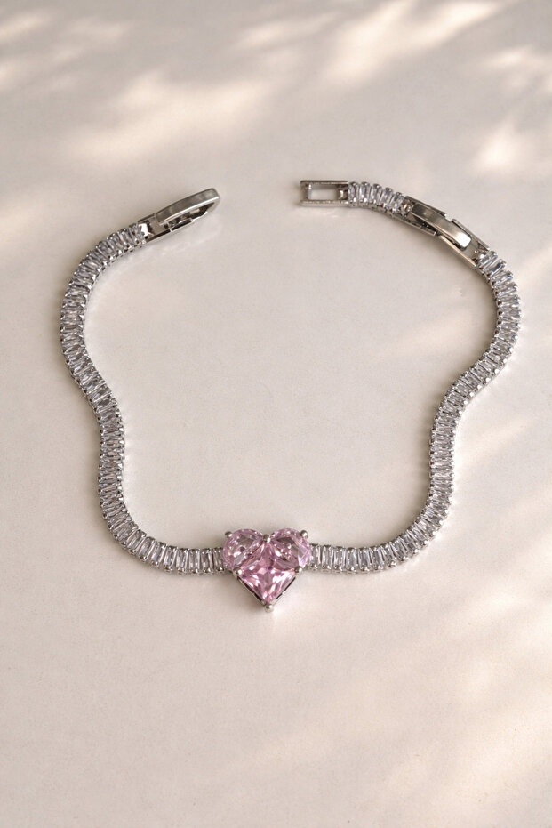 Steel Silver Pink Heart Waterway Speakeasy Bracelet - Does Not Tarnish -