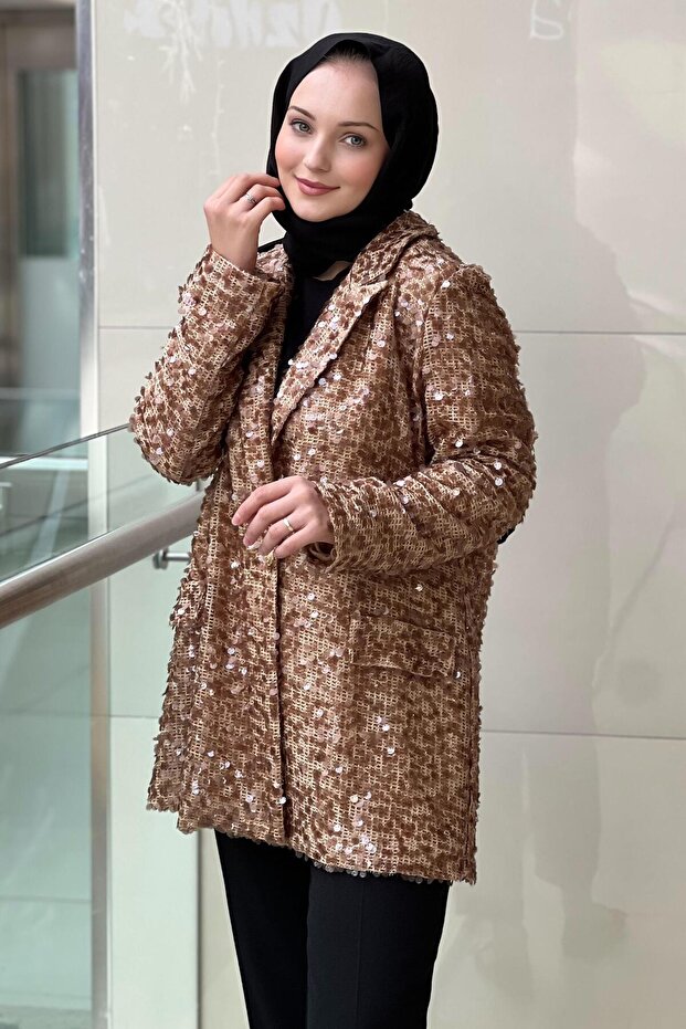 سترة شبكية مطرزة بالترتر اللامع - 2