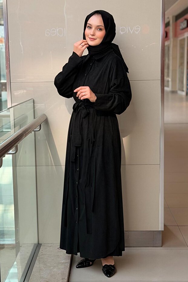 Süet Gömlek Elbise - 3