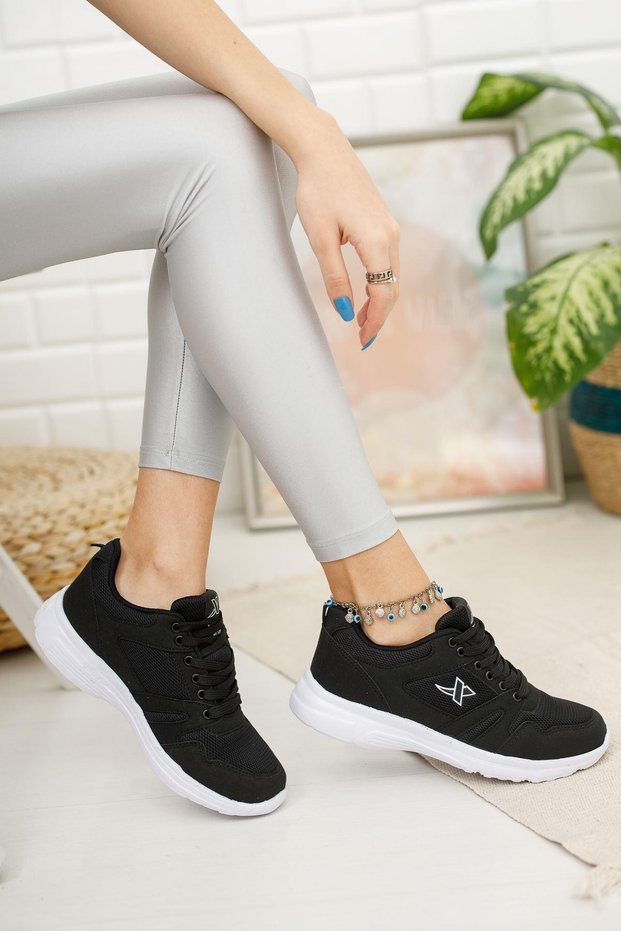 Unisex Black White Daily Comfortable Walking Shoes Mesh Detailed Sneaker Sports Shoes