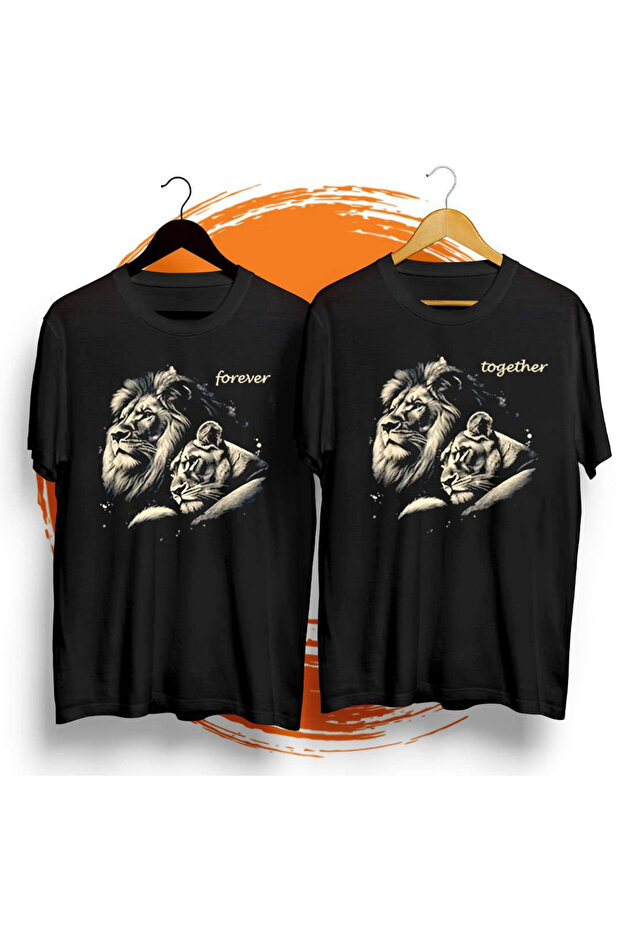 Lion Couple Very Special Design Cotton Lover Couple Combination T-Shirt (Large Size Available)