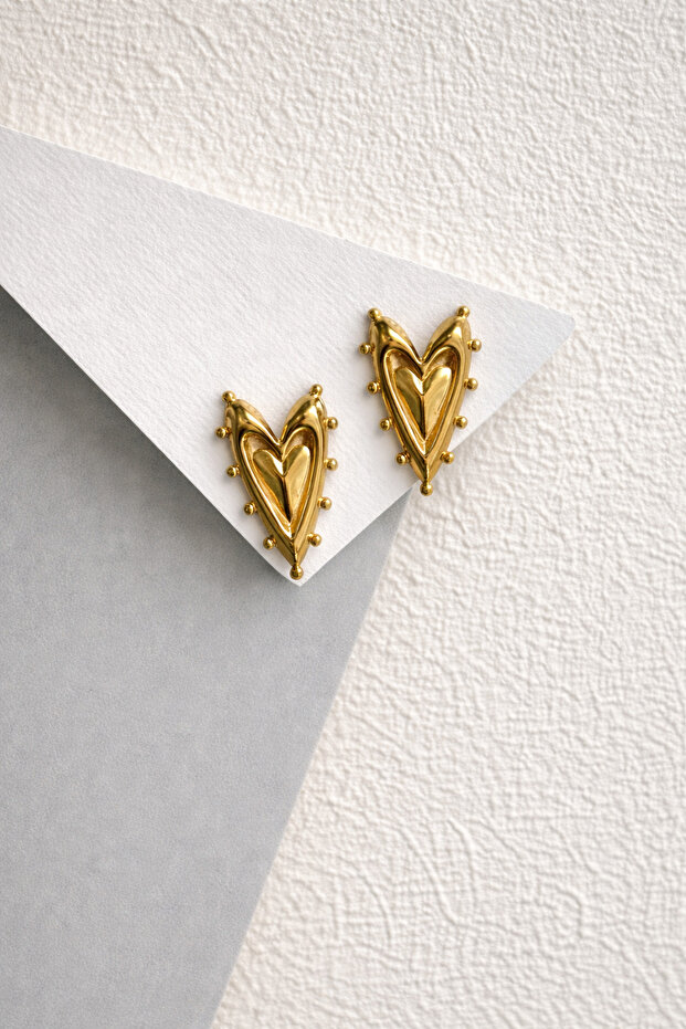 Steel Gold Heart Jeffer Earrings -Not Tarnish-