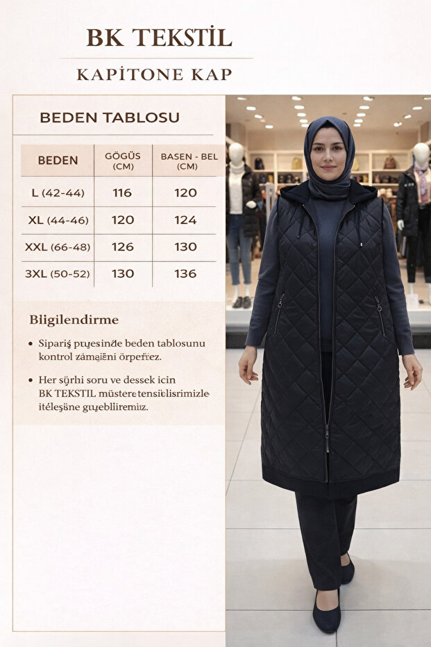 Kapitone Fermuarlı Siyah Yelek - 3