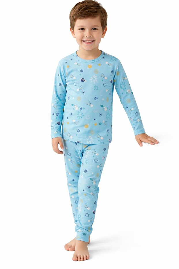 Long-Sleeved Patterned Kids Pajama Set #laundrygarden #dinosaurpatternpajamas