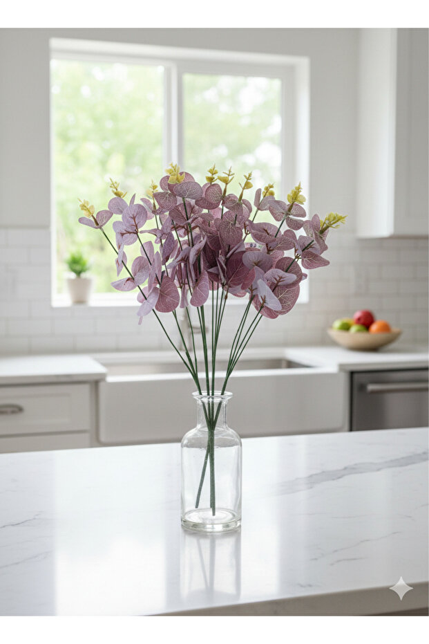 Artificial 16 Branches Lilac Wet Eucalyptus Plant 47 cm Vase Flower Pot Decor Ornament