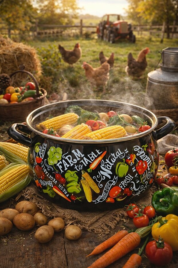 Farm Enamel Pot 6 Liters 26 cm Diameter Milk Yogurt Jam Frying Pot