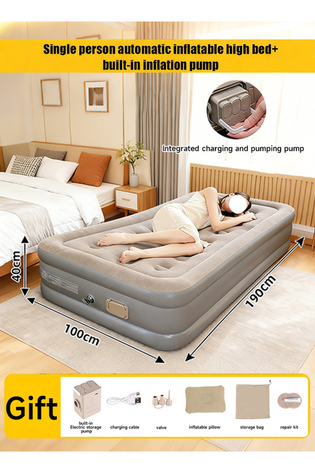 Inflatable bed automatic inflation mattress thickened and elevated - 3