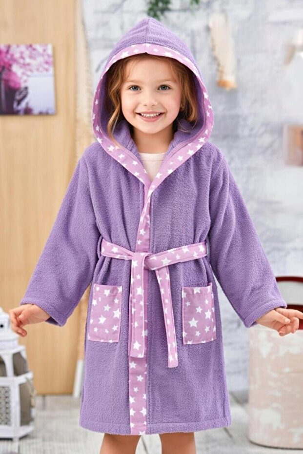 HOODED COTTON BATHROBE FOR GIRLS AND BOYS.