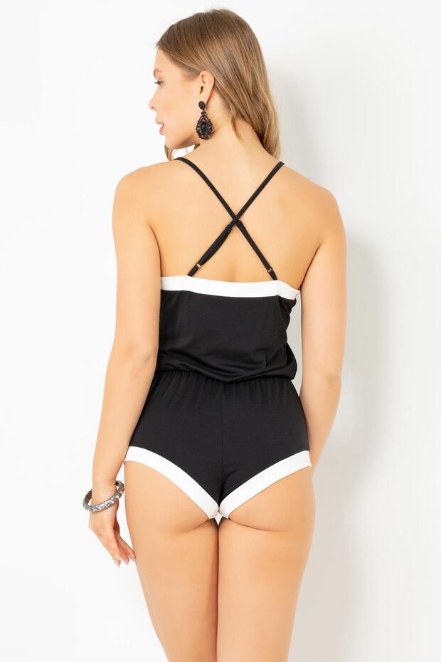Pamuklu Şortlu Tulum Pijama - 7