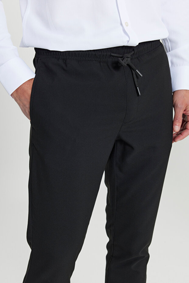 Erkek Siyah Diz İzi Yapmayan Beli Bağlamalı Yan Cepli Jogger Pantolon Slim Fit Rahat Kesim - 8