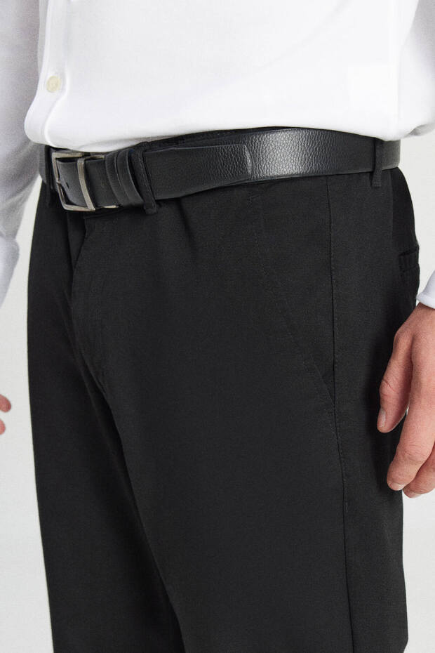 Erkek Siyah Kanvas Diz İzi Yapmayan Slim Fit Dar Kesim Yan Cep Casual Pantolon - 8