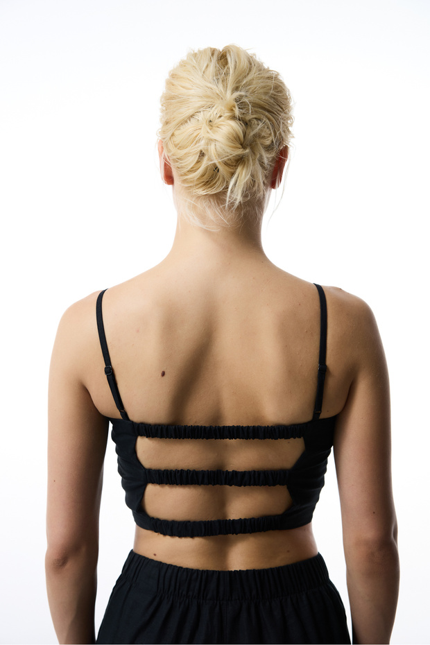 Μαύρο λινό μπλουζάκι Luna - 2