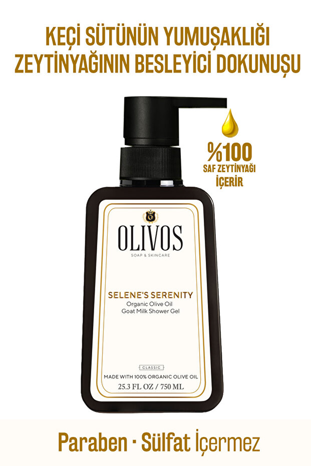Olivos %100 Doğal Keçi Sütü Ve Zeytinyağlı Banyo Ve Duş Jeli Kuru Cilt Nemlendirici Ve Besleyici 750 ml