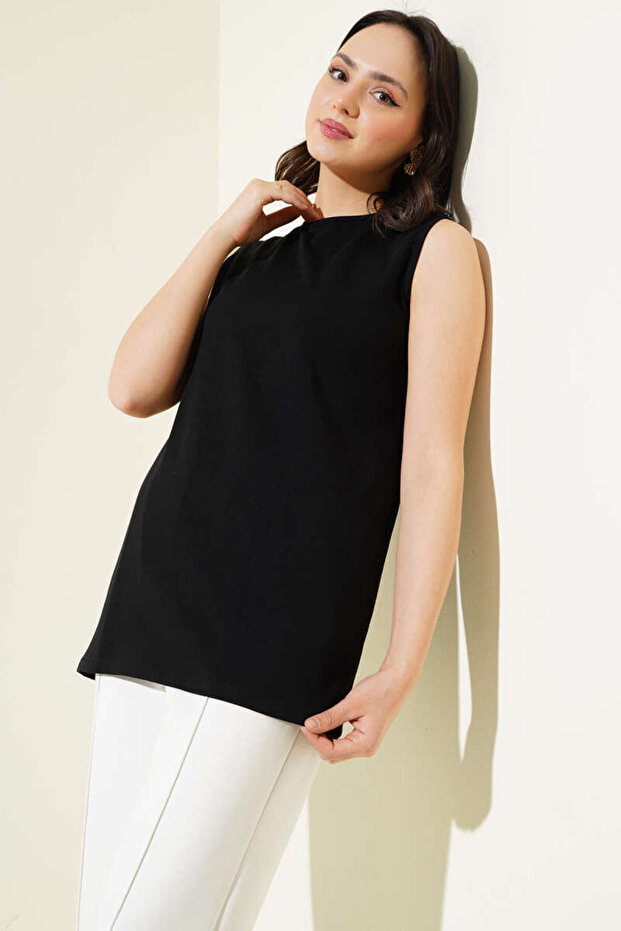 Siyah Basic Sıfır Kol İçlik Tunik - 2