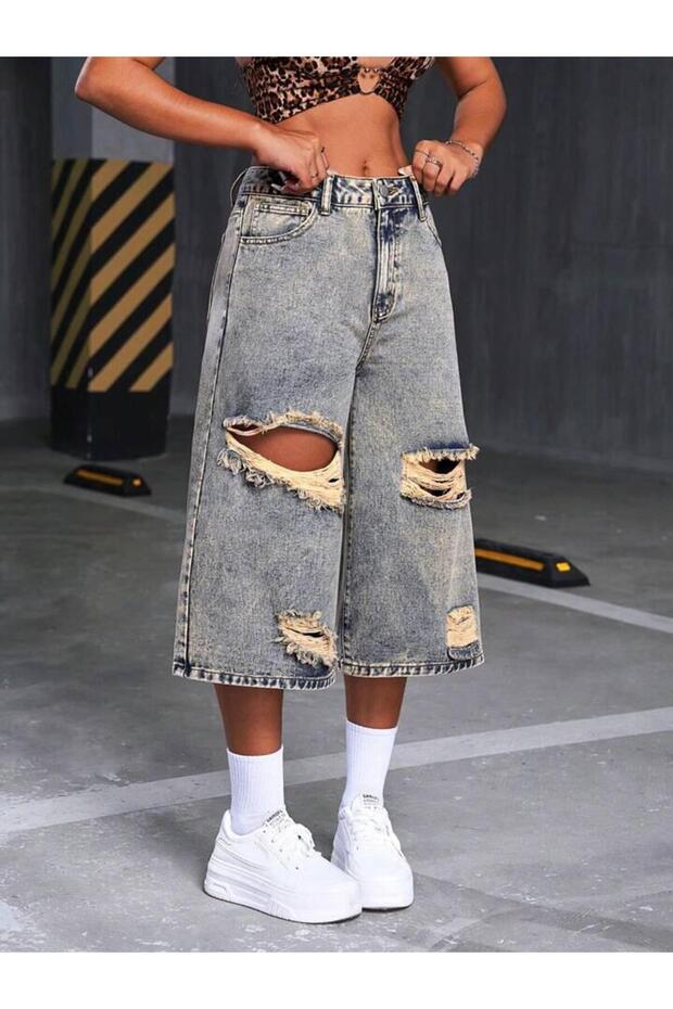 Baggy Denim Bermuda Şort - 7