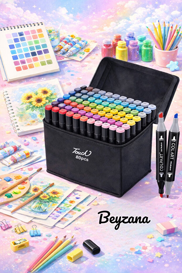 BEYZANA 80 Adet Çift Taraflı Marker Kalem Seti Çantalı