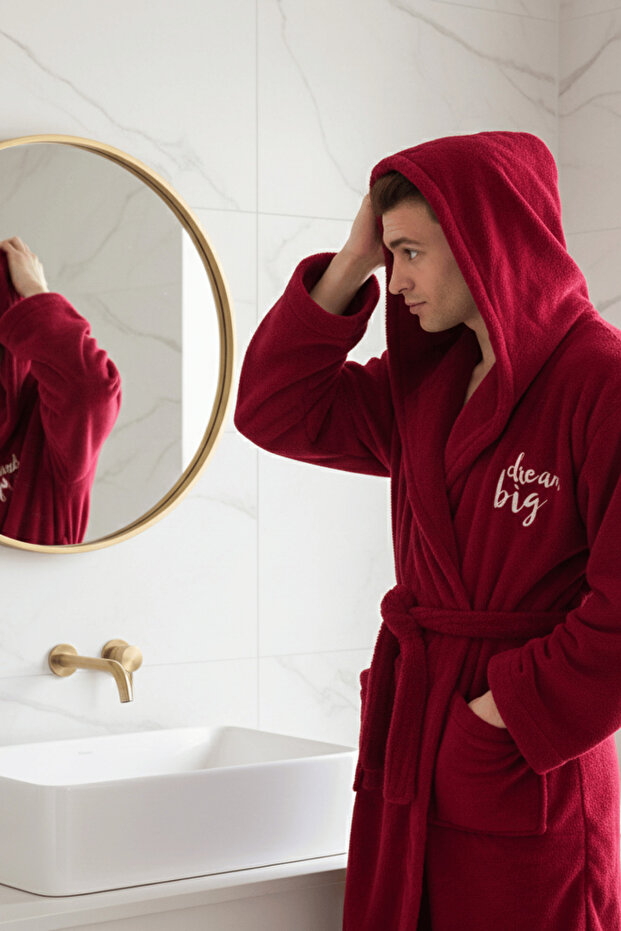 Welsoft Long Hooded Burgundy Men's Plush Robe Is a Robe.