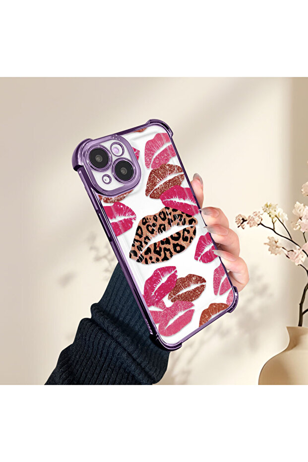 حافظة واقية من السيليكون الشفاف المتوافقة مع iPhone 15 Plus بأنماط الشفاه - 6