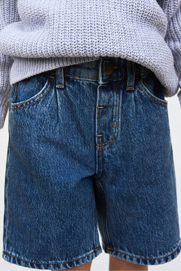 Diz Boyu Kot Şort - 2