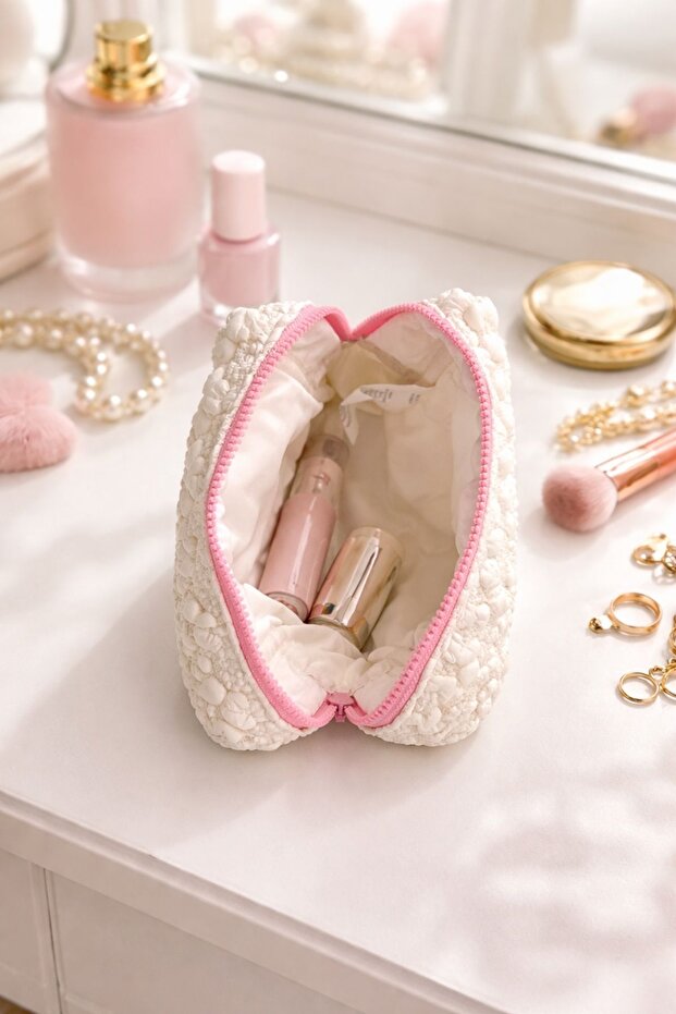 حقيبة مكياج مستطيلة بلون إكرو - 3