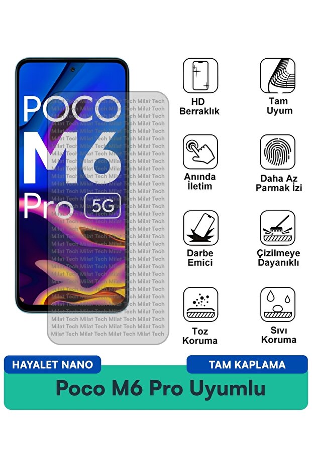 طبقة حماية للشاشة من Poco M6 Pro Hayalet Nano تعمل باللمس بشكل مثالي